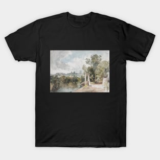 A Church and Village seen from a Riverside Footpath T-Shirt